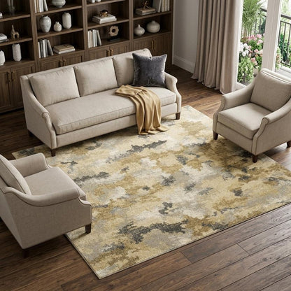 10' X 13' Beige And Gold Abstract Area Rug
