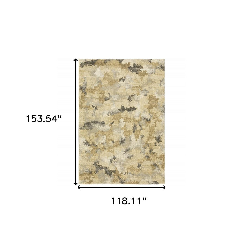 10' X 13' Beige And Gold Abstract Area Rug