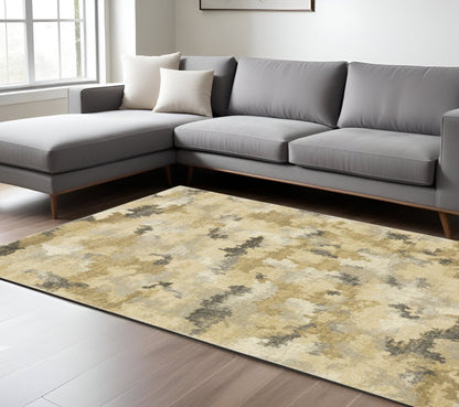 10' X 13' Beige And Gold Abstract Area Rug