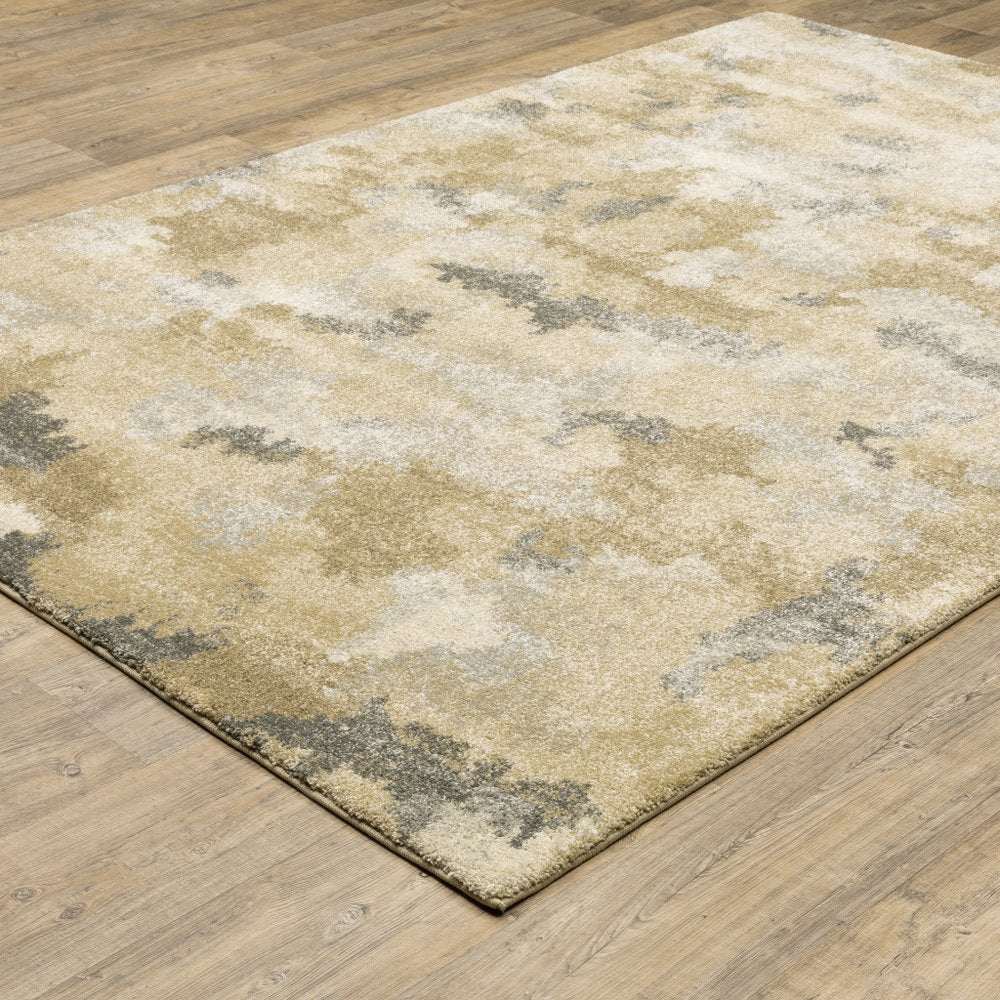 10' X 13' Beige And Gold Abstract Area Rug
