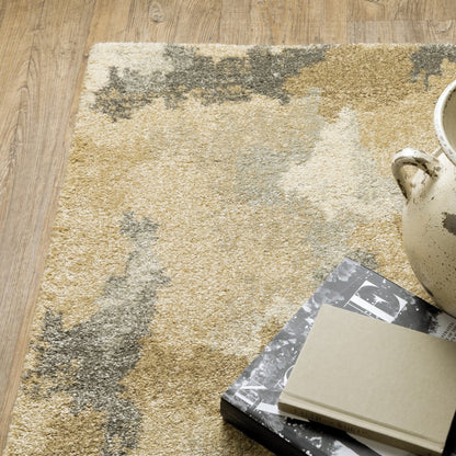 10' X 13' Beige And Gold Abstract Area Rug