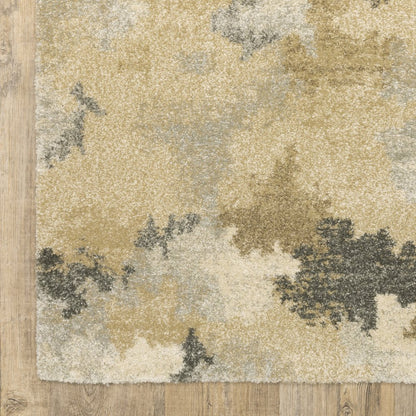 10' X 13' Beige And Gold Abstract Area Rug