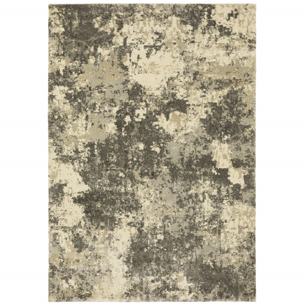 8' X 11' Charcoal Grey Beige And Tan Abstract Power Loom Stain Resistant Area Rug