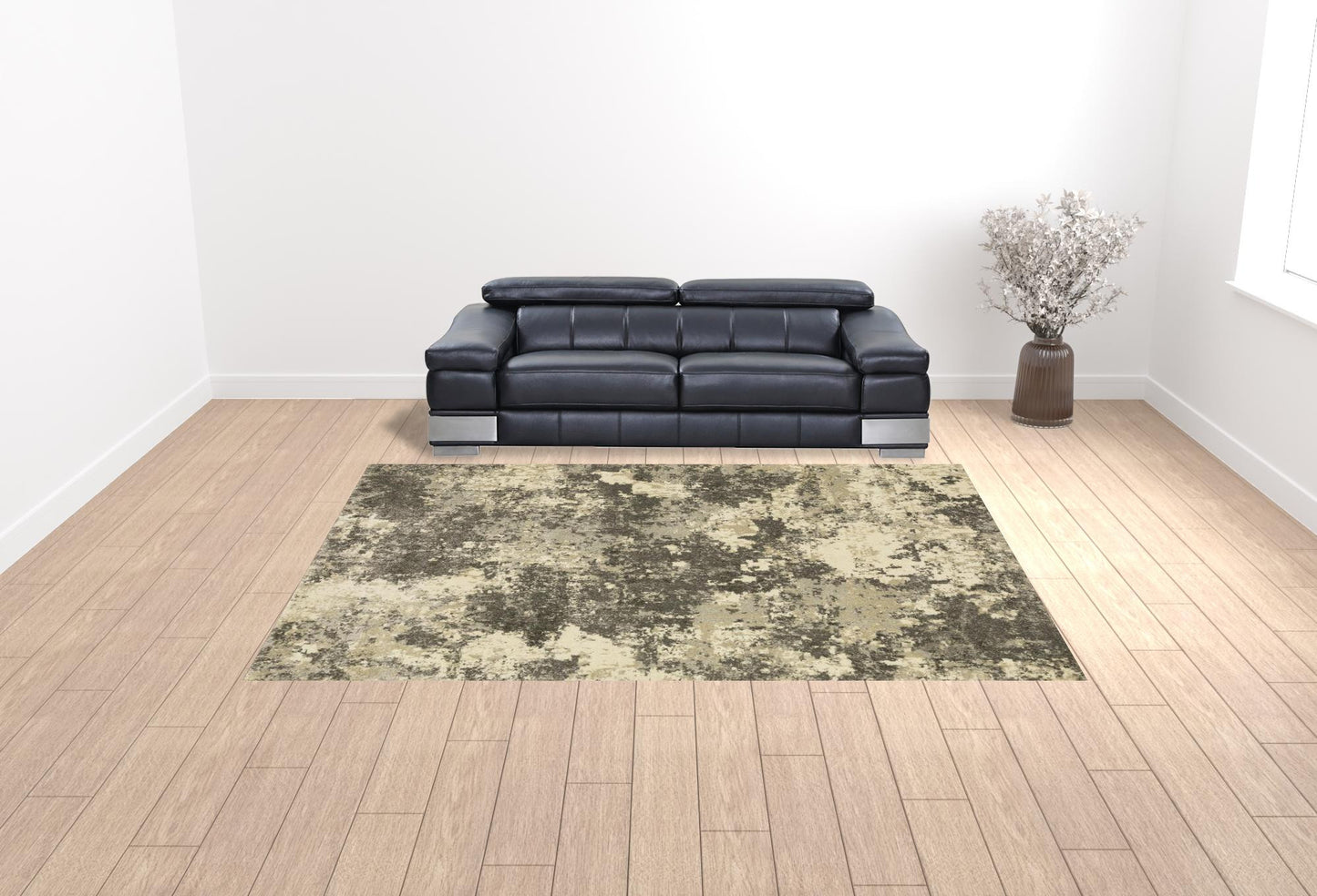 10' X 13' Charcoal Grey Beige And Tan Abstract Power Loom Stain Resistant Area Rug