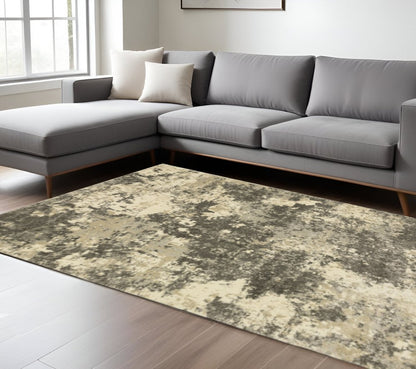10' X 13' Charcoal Grey Beige And Tan Abstract Power Loom Stain Resistant Area Rug