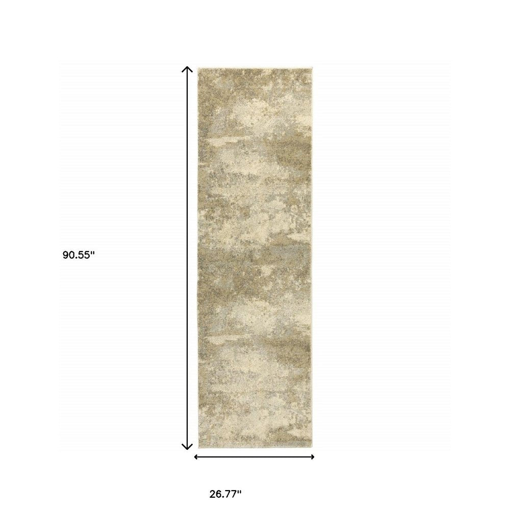 8' Gold And Beige Abstract Runner Rug