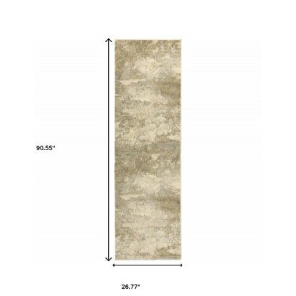 8' Gold And Beige Abstract Runner Rug