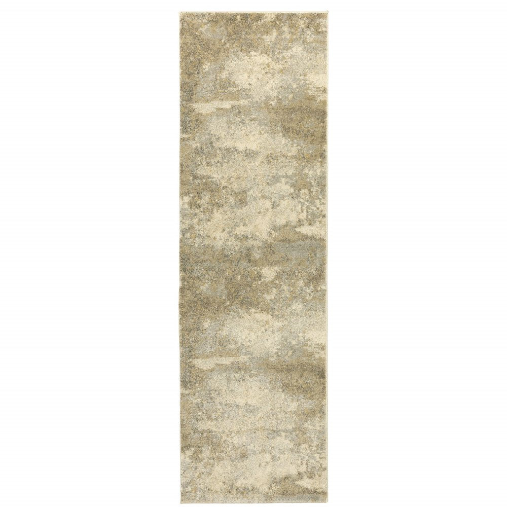 8' Gold And Beige Abstract Runner Rug