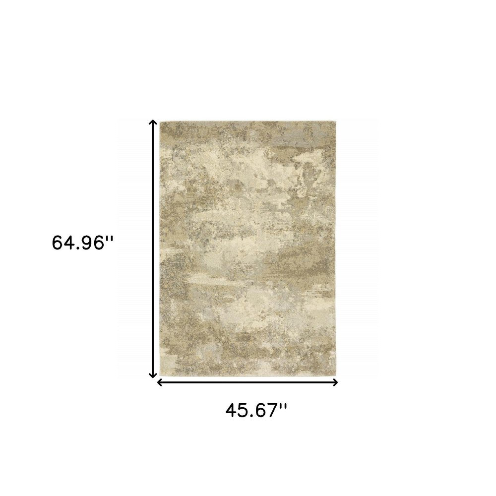4' X 5' Beige and Gold Abstract Power Loom Area Rug
