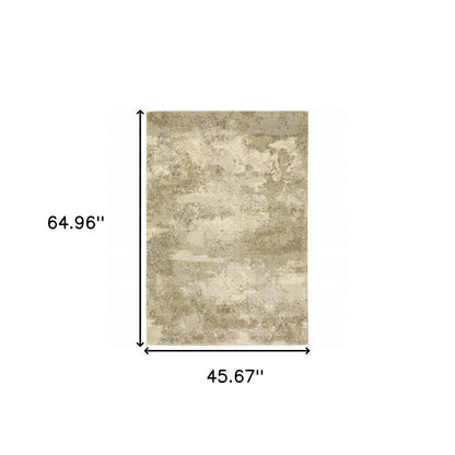 4' X 5' Beige and Gold Abstract Power Loom Area Rug