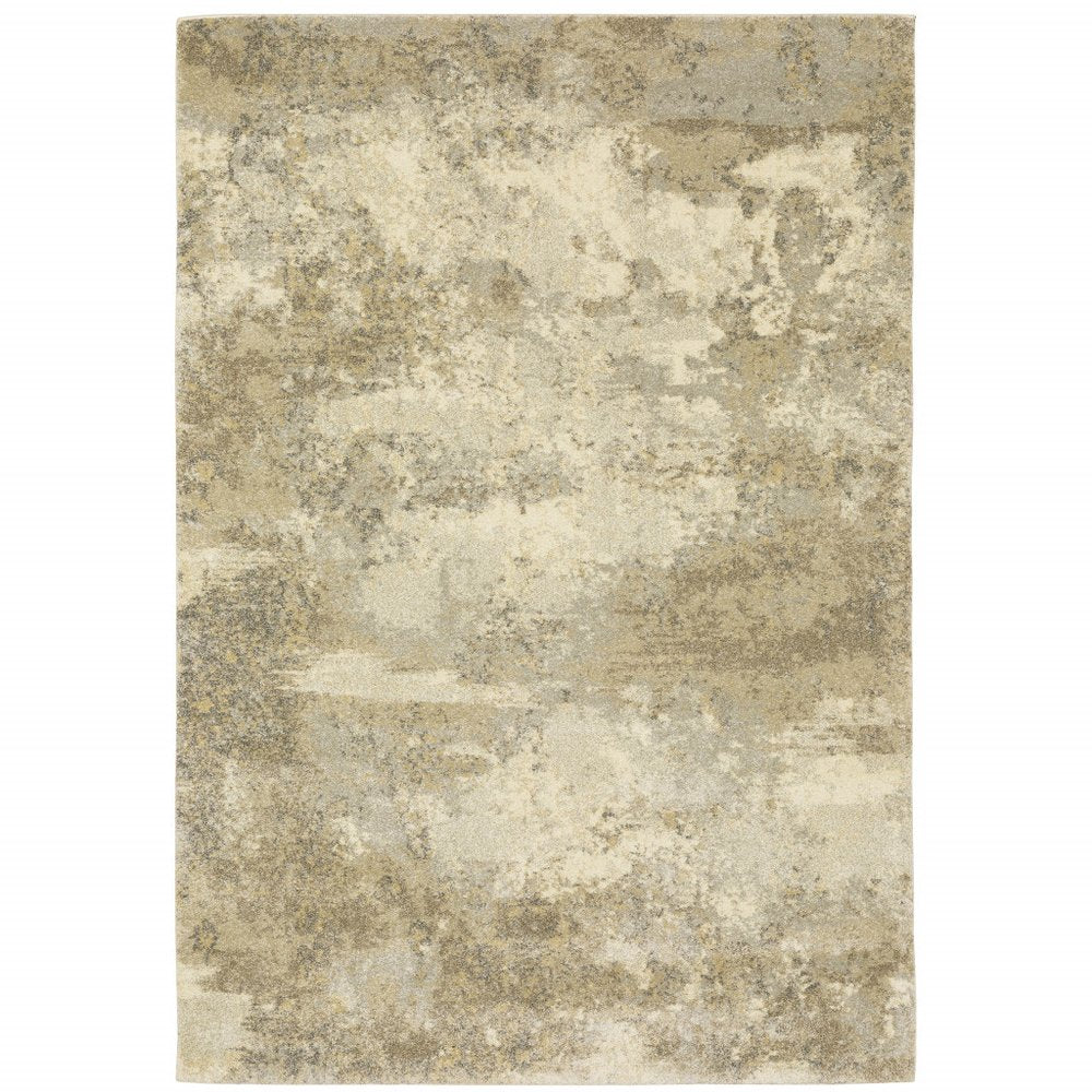 4' X 5' Beige and Gold Abstract Power Loom Area Rug
