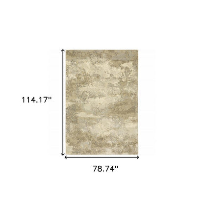 7' X 10' Beige and Gold Abstract Power Loom Area Rug