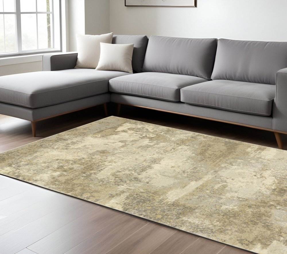 10' X 13' Gold And Beige Abstract Area Rug