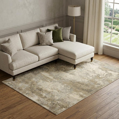 10' X 13' Gold And Beige Abstract Area Rug