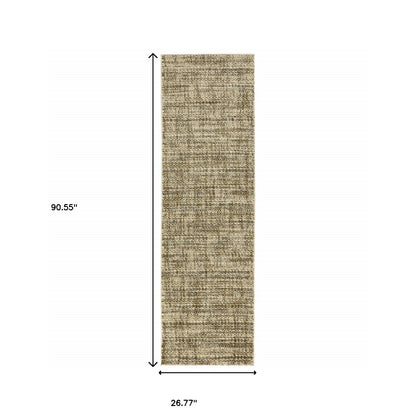 2' X 8' Beige Brown Tan And Blue Green Abstract Power Loom Stain Resistant Runner Rug