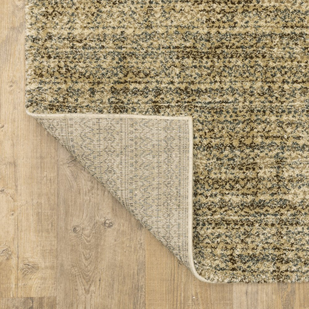 8' X 11' Beige Brown Tan And Blue Green Abstract Power Loom Stain Resistant Area Rug