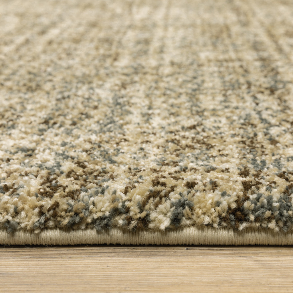 10' X 13' Beige Brown Tan And Blue Green Abstract Power Loom Stain Resistant Area Rug