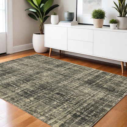 3' X 5' Charcoal Grey Beige And Tan Abstract Power Loom Stain Resistant Area Rug