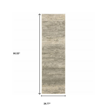 2' X 8' Grey Beige And Tan Abstract Power Loom Stain Resistant Runner Rug