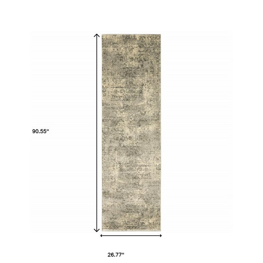 2' X 8' Grey Ivory Beige And Taupe Oriental Power Loom Stain Resistant Runner Rug