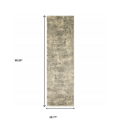 2' X 8' Grey Ivory Beige And Taupe Oriental Power Loom Stain Resistant Runner Rug