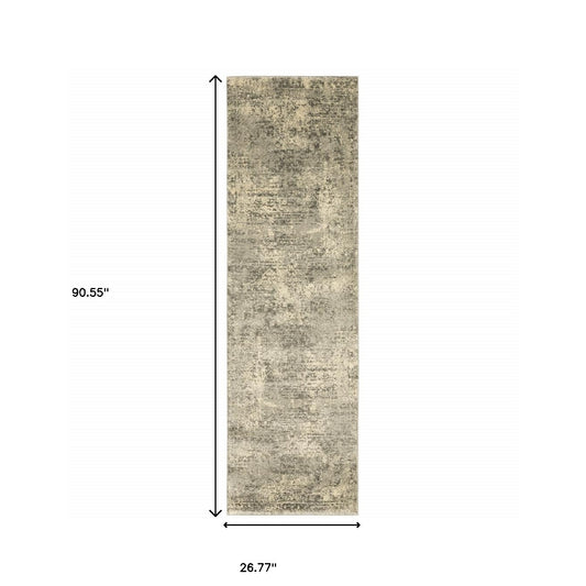 2' X 8' Grey Ivory Beige And Taupe Oriental Power Loom Stain Resistant Runner Rug