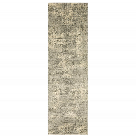 2' X 8' Grey Ivory Beige And Taupe Oriental Power Loom Stain Resistant Runner Rug