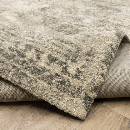 2' X 8' Grey Ivory Beige And Taupe Oriental Power Loom Stain Resistant Runner Rug