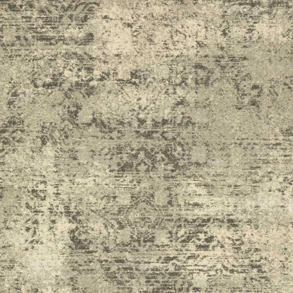 3' X 5' Grey Ivory Beige And Taupe Oriental Power Loom Stain Resistant Area Rug