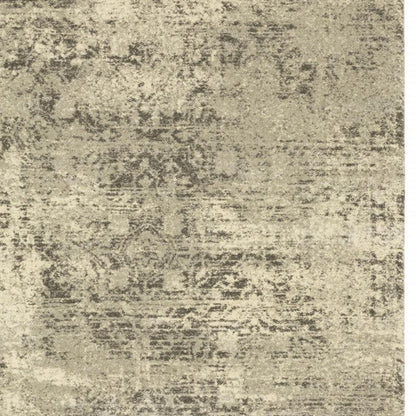 5' X 8' Grey Ivory Beige And Taupe Oriental Power Loom Stain Resistant Area Rug