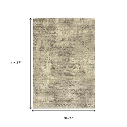 6' X 9' Grey Ivory Beige And Taupe Oriental Power Loom Stain Resistant Area Rug