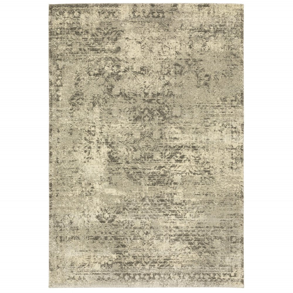 6' X 9' Grey Ivory Beige And Taupe Oriental Power Loom Stain Resistant Area Rug