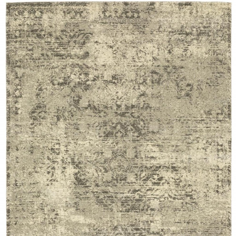 10' X 13' Grey Ivory Beige And Taupe Oriental Power Loom Stain Resistant Area Rug