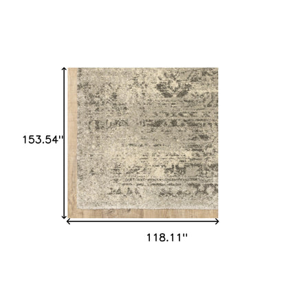 10' X 13' Grey Ivory Beige And Taupe Oriental Power Loom Stain Resistant Area Rug