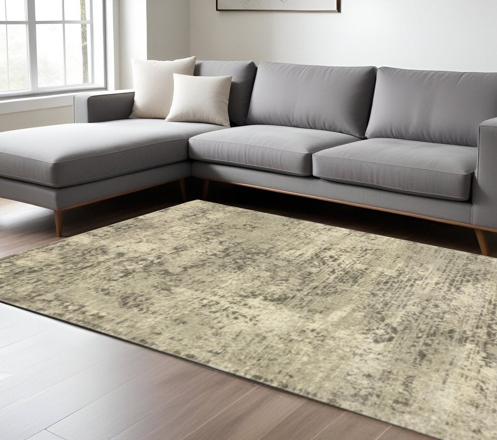 10' X 13' Grey Ivory Beige And Taupe Oriental Power Loom Stain Resistant Area Rug