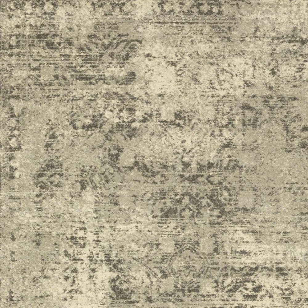 10' X 13' Grey Ivory Beige And Taupe Oriental Power Loom Stain Resistant Area Rug