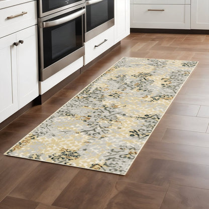 2' X 8' Grey And Gold Abstract Power Loom Stain Resistant Runner Rug