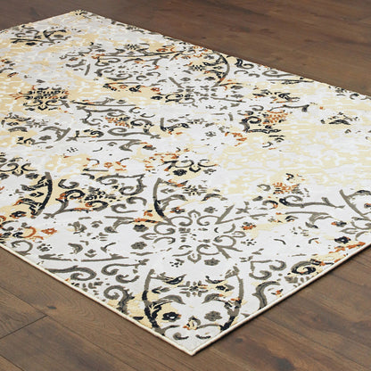 4' X 6' Grey And Gold Abstract Power Loom Stain Resistant Area Rug