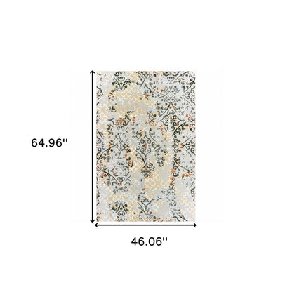 4' X 6' Grey And Gold Abstract Power Loom Stain Resistant Area Rug