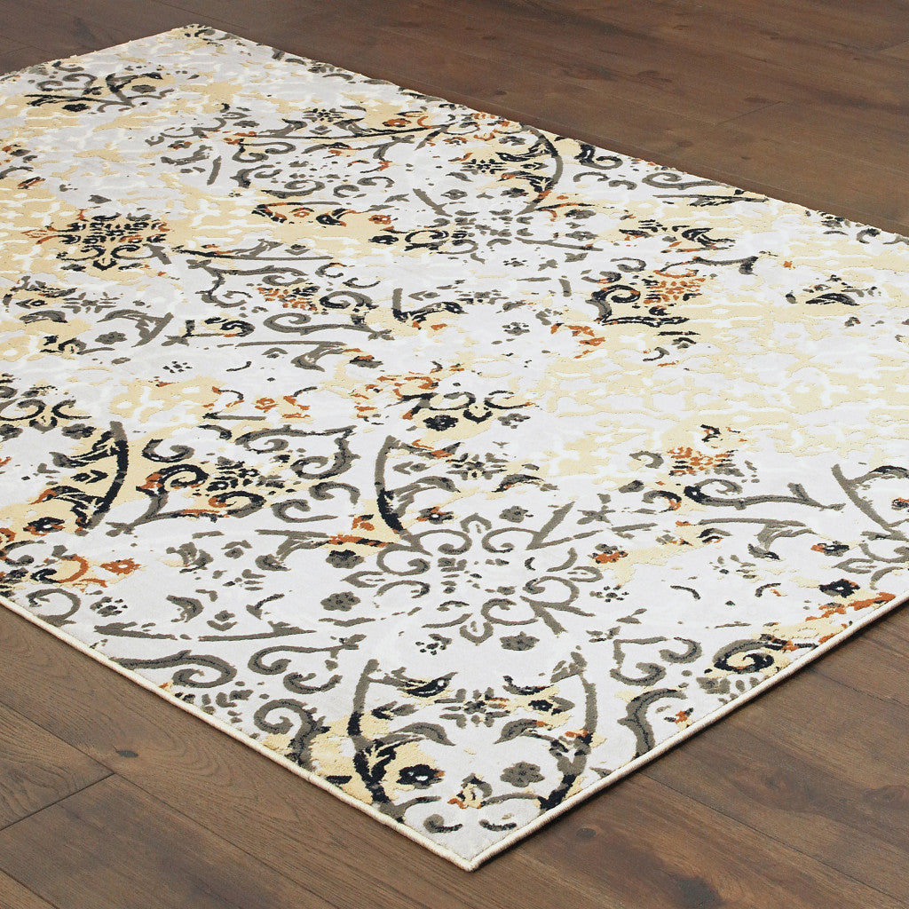 5' X 8' Grey And Gold Abstract Power Loom Stain Resistant Area Rug