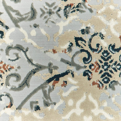 7' X 10' Gray And Gold Abstract Distressed Area Rug