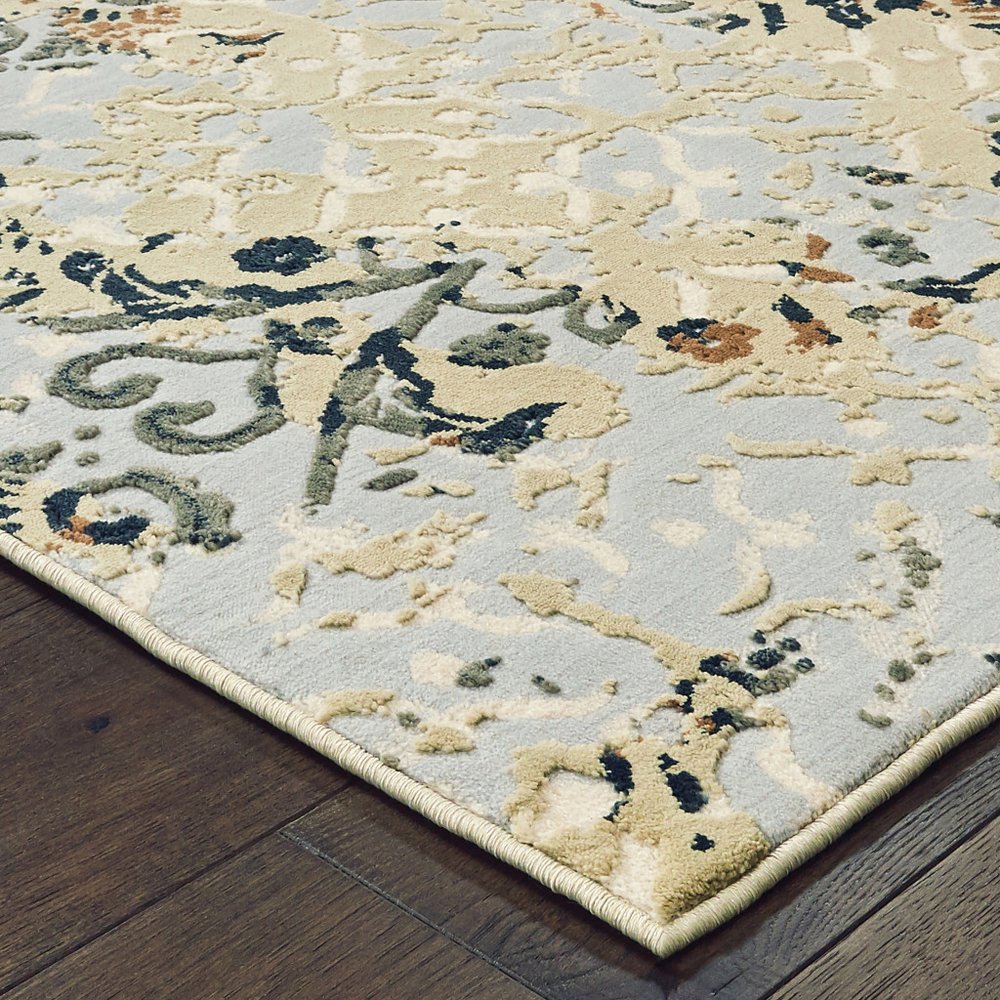 8' X 11' Gray And Gold Abstract Distressed Area Rug