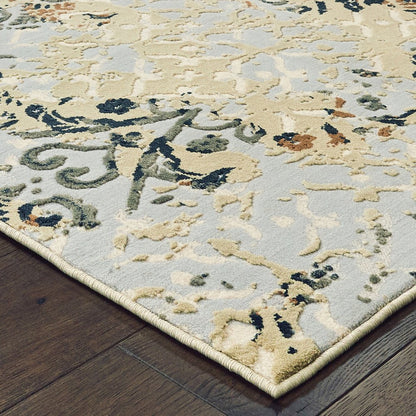 8' X 11' Gray And Gold Abstract Distressed Area Rug