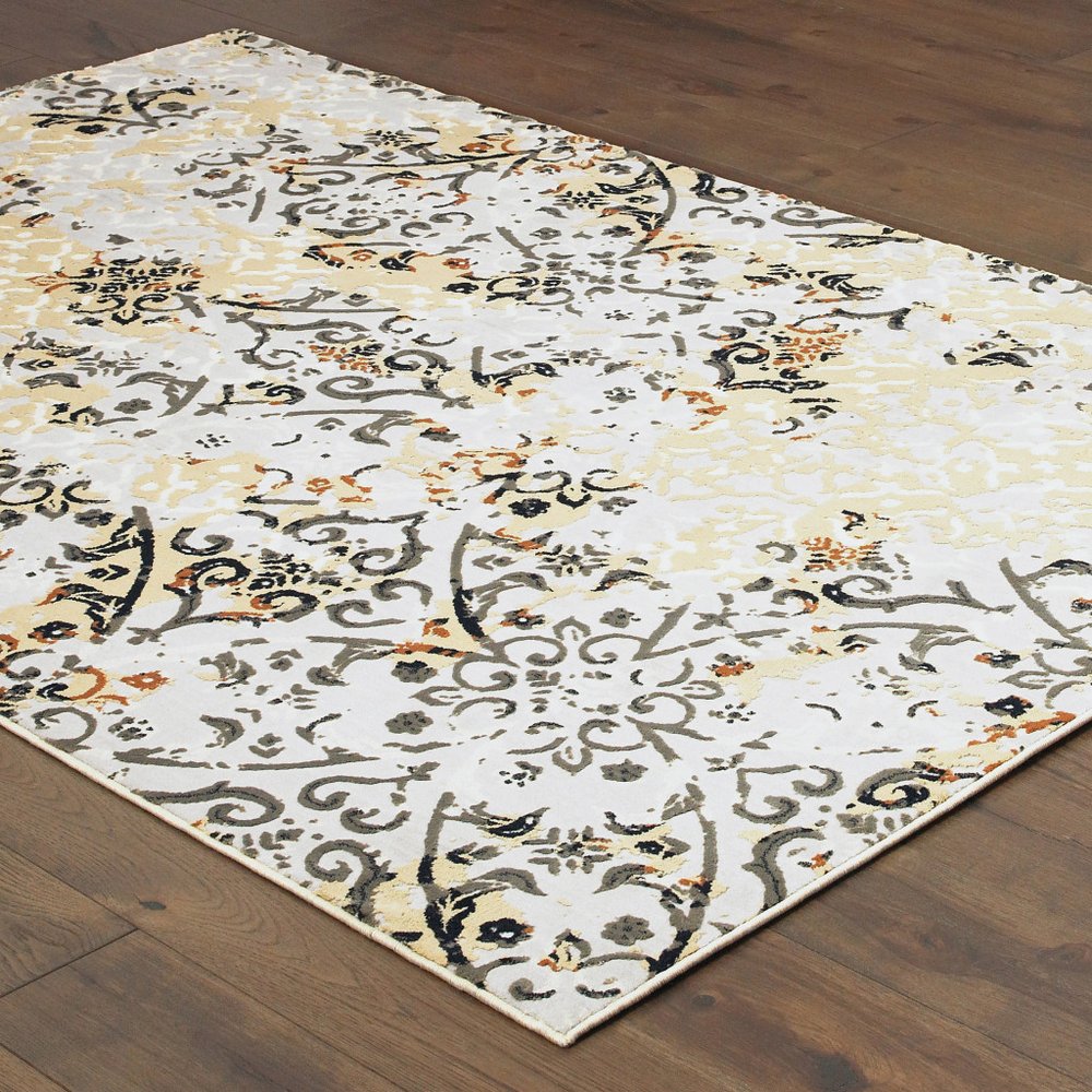 8' X 11' Gray And Gold Abstract Distressed Area Rug