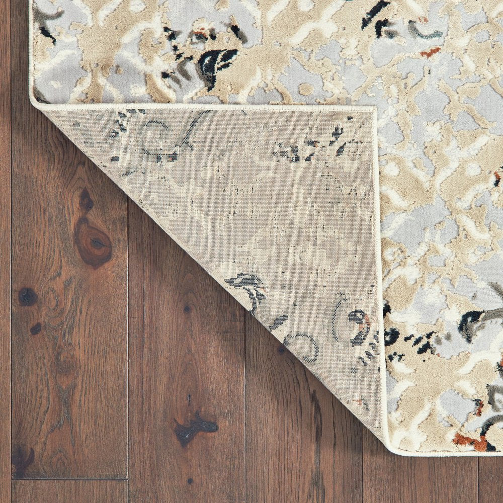 8' X 11' Gray And Gold Abstract Distressed Area Rug