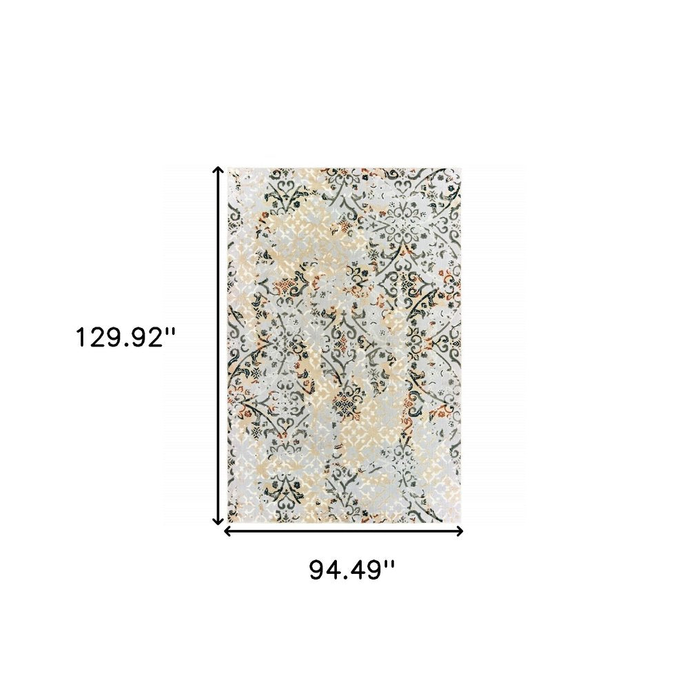 8' X 11' Gray And Gold Abstract Distressed Area Rug