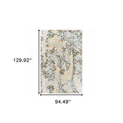 8' X 11' Gray And Gold Abstract Distressed Area Rug