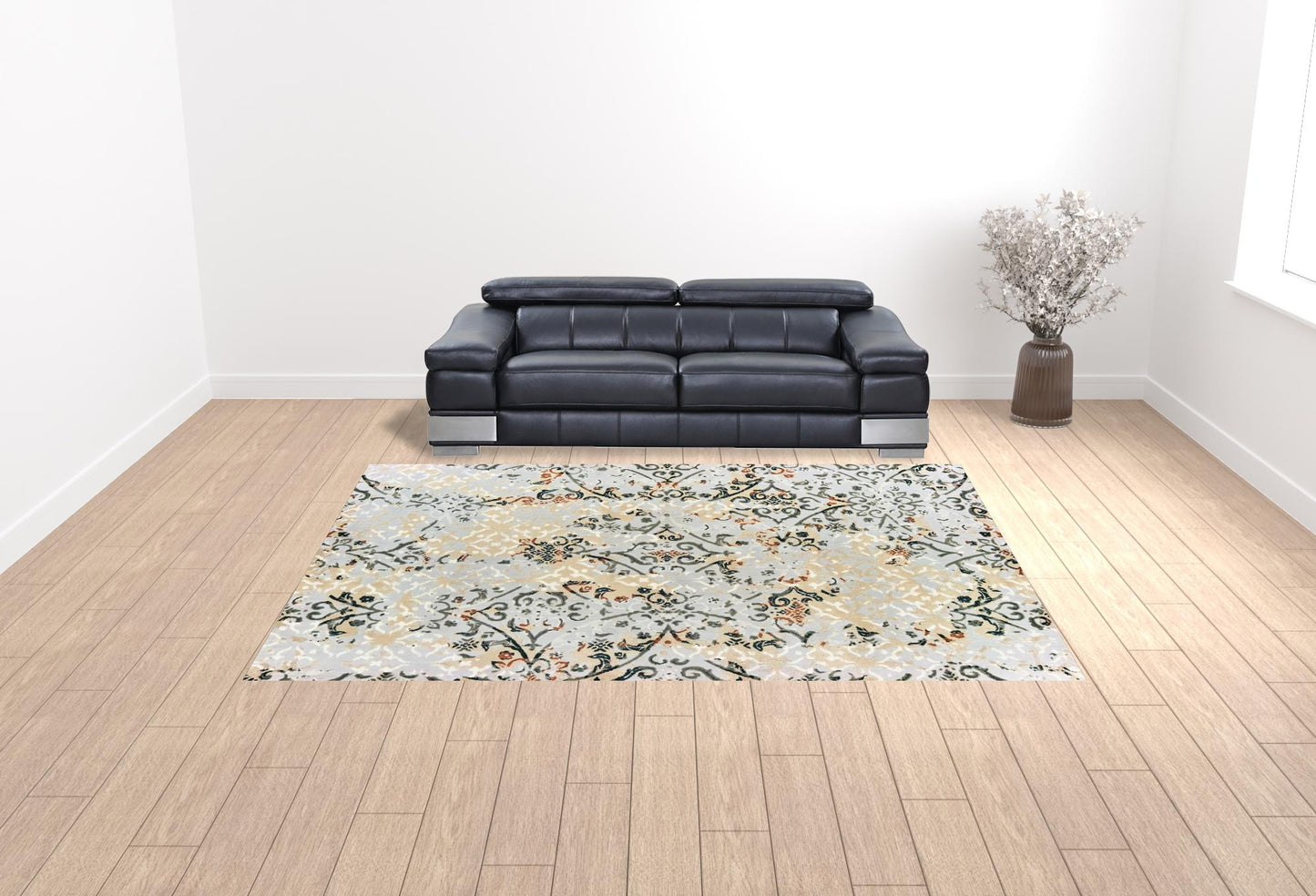 10' X 13' Grey And Gold Abstract Power Loom Stain Resistant Area Rug