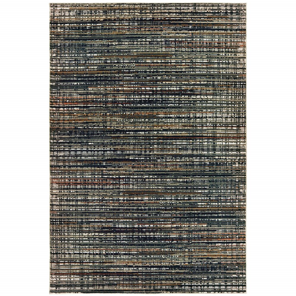 7' X 10' Black And Navy Blue Abstract Area Rug
