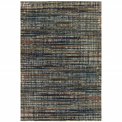 7' X 10' Black And Navy Blue Abstract Area Rug